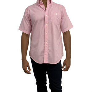 Polo Ralph Lauren Mens XXL Pink Striped Seersucker Short Sleeve Classic Preppy